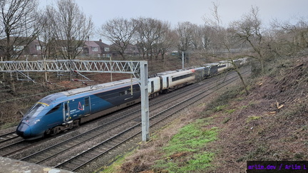 AWC Class 805 passing Madeley Foot Bridge