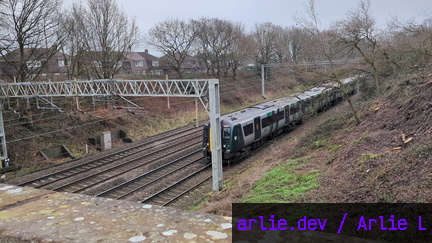 LNWR Class 350 passing Madeley Foot Bridge